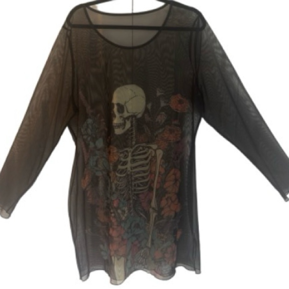 Sheer Black Skeleton Print dress/ Tunic/ cover up